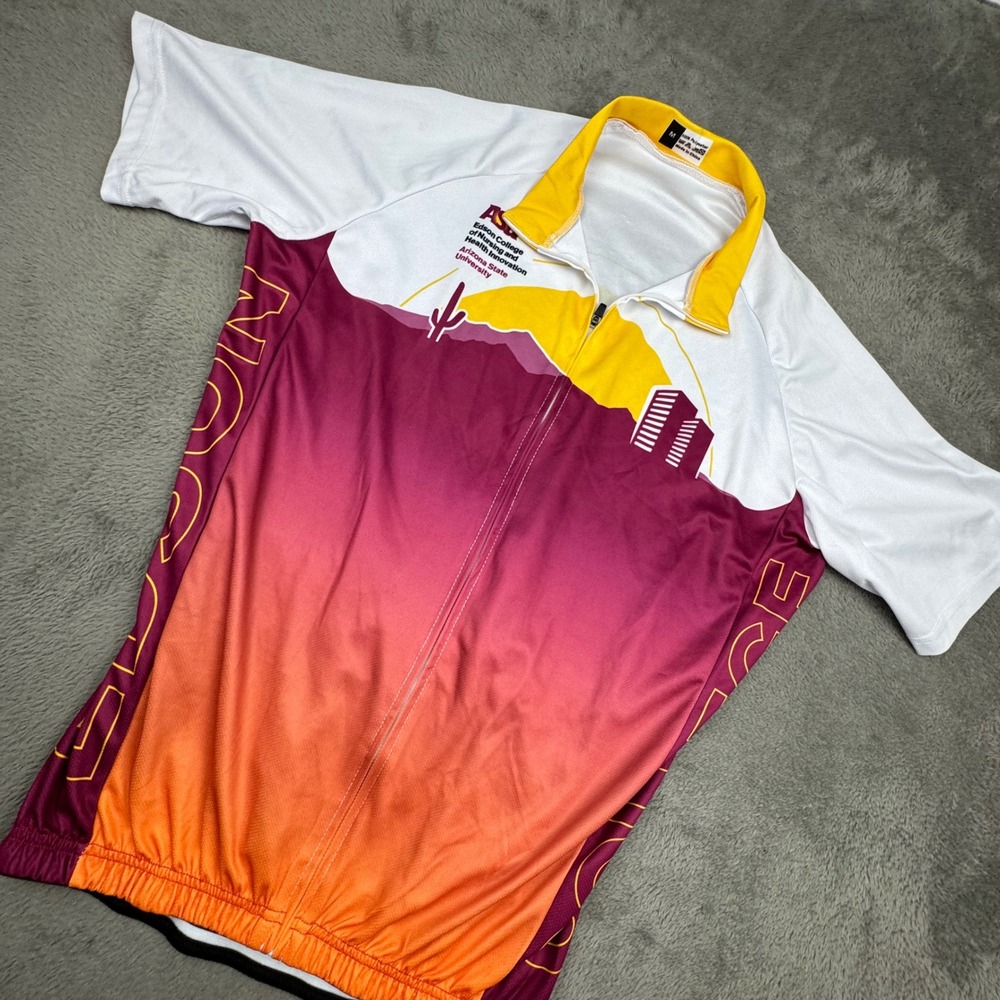 ASU Cycling Jersey Men M Maroon Orange Excellent Edson College Nursing Zip Top